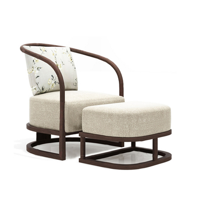 新中式實木單人沙發椅腳踏 現代布藝休閑圈椅，酒店臥室樣板房家具新寵